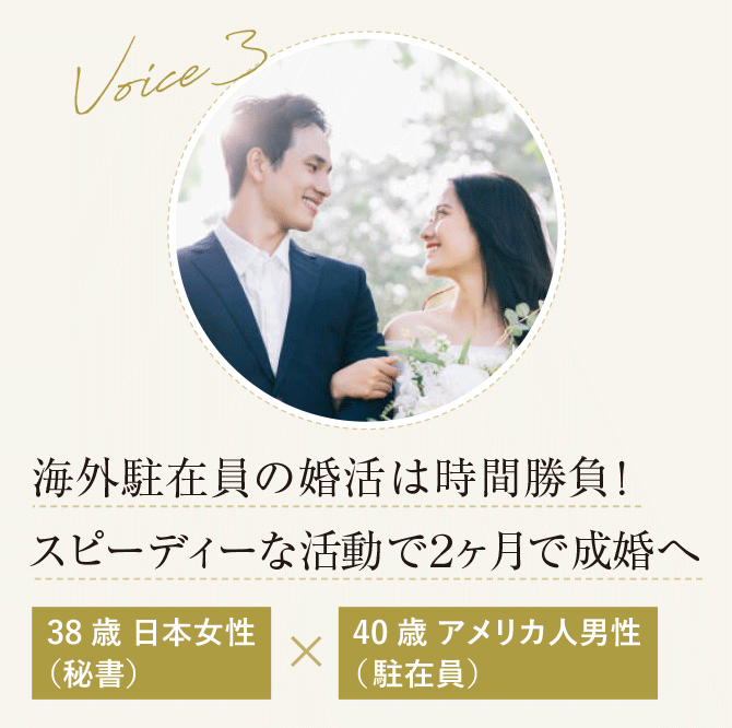 日本女性（秘書）とアメリカ人男性（駐在員）の国際結婚